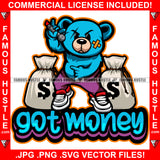 Got Money Gangster Blue Teddy Bear Scar Face Mic Cash Bags Sneakers Hip Hop Rap Rapper Plug Trap Street Hood Ghetto Swag Thug Hustler Hustling Famous Hustle Baller Trapper Quote Art Graphic Design Logo T-Shirt Print Printing JPG PNG SVG Vector Cut File