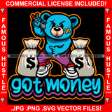 Got Money Gangster Blue Teddy Bear Scar Face Mic Cash Bags Sneakers Hip Hop Rap Rapper Plug Trap Street Hood Ghetto Swag Thug Hustler Hustling Famous Hustle Baller Trapper Quote Art Graphic Design Logo T-Shirt Print Printing JPG PNG SVG Vector Cut File