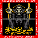Street Legend Dripping Demon Skull Skeleton Man Hooded Angry Middle Finger Hip Hop Rap Plug Trap Street Hood Swag Thug Hustler Hustling Famous Hustle Baller Trapper Quote Art Graphic Design Logo T-Shirt Print Printing JPG PNG SVG Vector Cut File