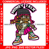 Gangster Black Girl Eating Money Stack Knit Hat Gold Chain Necklace Teeth Sneaker Female Beanie Woman Pink Dress Hip Hop Rap Rapper Plug Trap Street Hood Boss Famous Hustle Rich Art Graphic Design Logo T-Shirt Print Printing JPG PNG SVG Vector Cut File