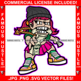 Gangster Girl Eating Money Stack Knit Hat Gold Chain Necklace Teeth Sneaker Beanie Pink Dress Hip Hop Rap Rapper Plug Trap Street Hood Swag Hustler Flex Drip Famous Hustle Rich Art Graphic Design Logo T-Shirt Print Printing JPG PNG SVG Vector Cut File