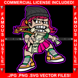 Gangster Girl Eating Money Stack Knit Hat Gold Chain Necklace Teeth Sneaker Beanie Pink Dress Hip Hop Rap Rapper Plug Trap Street Hood Swag Hustler Flex Drip Famous Hustle Rich Art Graphic Design Logo T-Shirt Print Printing JPG PNG SVG Vector Cut File
