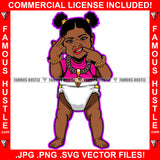 Gangster Black Baby Girl Diaper Woman Gold Diamond Necklace Jewelry Lady Pig Tail Female Hair Gang Sign Gesture Hip Hop Rap Trap Street Hood Ghetto Thug Hustler Drip Famous Hustle Art Graphic Design Logo T-Shirt Print Printing JPG PNG SVG Vector Cut File