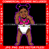 Gangster Black Baby Girl Diaper Woman Gold Diamond Necklace Jewelry Lady Pig Tail Female Hair Gang Sign Gesture Hip Hop Rap Trap Street Hood Ghetto Thug Hustler Drip Famous Hustle Art Graphic Design Logo T-Shirt Print Printing JPG PNG SVG Vector Cut File