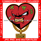 Gangster Heart Mean Face Gold Teeth Heartless Face Cartoon Character Bandage Dollar Sign Cash Money Tattoo Hip Hop Rap Trap Street Hood Ghetto Thug Hustler Savage Famous Hustle Art Graphic Design Logo T-Shirt Print Printing JPG PNG SVG Vector Cut File