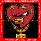 Gangster Heart Mean Face Gold Teeth Heartless Face Cartoon Character Bandage Dollar Sign Cash Money Tattoo Hip Hop Rap Trap Street Hood Ghetto Thug Hustler Savage Famous Hustle Art Graphic Design Logo T-Shirt Print Printing JPG PNG SVG Vector Cut File