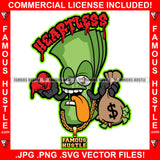 Heartless Green Gangster Cash Cartoon Character Holding Money Bag Gold Necklace Dripping Heart Tattoo Hip Hop Rap Hustler Drip Trap Hood Thug Gang Street Ghetto Famous Hustle QuoteArt Graphic Design Logo T-Shirt Print Printing JPG PNG SVG Vector Cut File