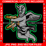 Demon Gangster Statue Devil Wings Satan Horns Ski Mask Gold Jewelry Holding Machine Gun Hip Hop Rap Rapper Plug Trap Street Trapper Trench Gang Member Art Graphic Design Logo T-Shirt Print Printing JPG PNG SVG Vector Cut File