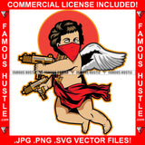 Gangster Angel Wings Statue Red Bandanna Face Mask White Eyes Gold Jewelry Holding Machine Gun Hip Hop Rap Rapper Plug Trap Street Trapper Trench Gang Member Art Graphic Design Logo T-Shirt Print Printing JPG PNG SVG Vector Cut File