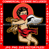 Gangster Angel Wings Statue Red Bandanna Face Mask White Eyes Gold Jewelry Holding Machine Gun Hip Hop Rap Rapper Plug Trap Street Trapper Trench Gang Member Art Graphic Design Logo T-Shirt Print Printing JPG PNG SVG Vector Cut File