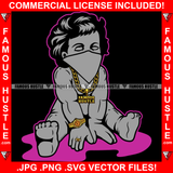 Famous Hustle Demon Gangster Baby Statue Face Bandanna Gold Jewelry Watch Hip Hop Rap Rapper Plug Trap Street Hood Ghetto Swag Thug Hustler Hustling Baller Trapper Art Graphic Design Logo T-Shirt Print Printing JPG PNG SVG Vector Cut File