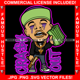 Crash Out Gangster Rapper Purple Drink Lean Dripping Eyes Green Hat Cap Gold Machine Gun Necklace Chain Drip Famous Hustle Hip Hop Rap Plug Smoke Gang Member Baller Quote Art Graphic Design Logo T-Shirt Print Printing JPG PNG SVG Vector Cut File