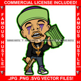 Famous Hustle Gangster Rapper Purple Drink Lean Dripping Eyes Green Hat Cap Gold Machine Gun Necklace Chain Drip Hip Hop Rap Plug Smoke Gang Member Baller Dope Art Graphic Design Logo T-Shirt Print Printing JPG PNG SVG Vector Cut File