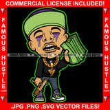 Famous Hustle Gangster Rapper Purple Drink Lean Dripping Eyes Green Hat Cap Gold Machine Gun Necklace Chain Drip Hip Hop Rap Plug Smoke Gang Member Baller Dope Art Graphic Design Logo T-Shirt Print Printing JPG PNG SVG Vector Cut File