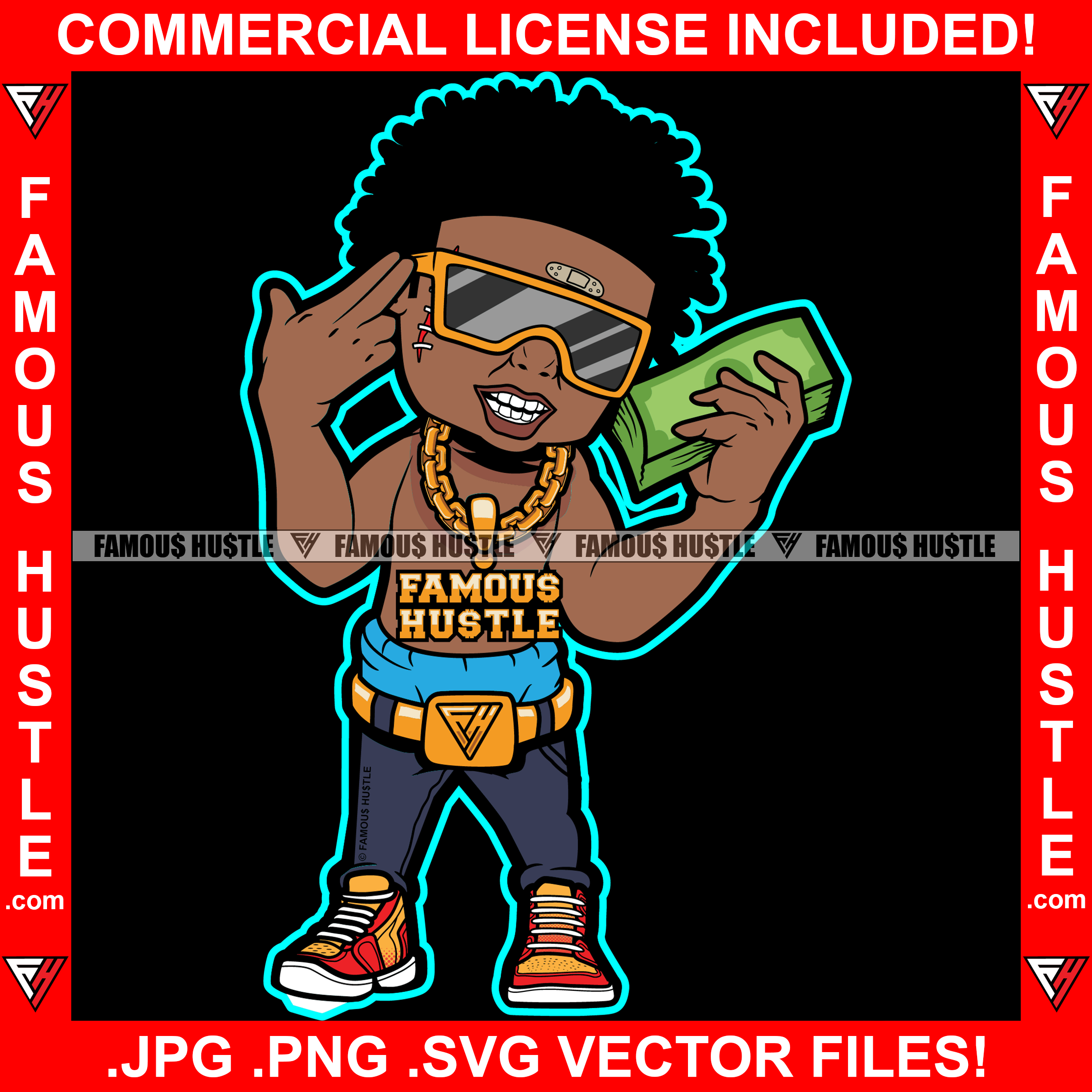 Famous Hustle Gangster Killer Scar Face Hand Gang Sign Gold Necklace Money Cash Stack No Shirt Horror Tattoo Hip Hop Rap Hustler Drip Trap Hood Thug Gang Street Ghetto Quote Art Graphic Design Logo T-Shirt Print Printing JPG PNG SVG Vector Cut File