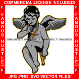 Gangster Statue Demon Wings Gold Gun Necklace Shhh Finger Hand Gesture Gang Member Hip Hop Rap Plug Trap Street Hood Ghetto Swag Thug Boss Hustler Hustling Famous Hustle Trapper Art Graphic Design Logo T-Shirt Print Printing JPG PNG SVG Vector Cut File