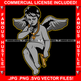 Gangster Statue Demon Wings Gold Gun Necklace Shhh Finger Hand Gesture Gang Member Hip Hop Rap Plug Trap Street Hood Ghetto Swag Thug Boss Hustler Hustling Famous Hustle Trapper Art Graphic Design Logo T-Shirt Print Printing JPG PNG SVG Vector Cut File