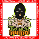 Trench Baby Hustler Gangster Boy Black Ski Mask Cash Money Bags Gold Necklace Tattoo Hip Hop Rap Hustler Drip Trap Hood Thug Gang Street Mafia Mob Ghetto Famous Hustle Quote Art Graphic Design Logo T-Shirt Print Printing JPG PNG SVG Vector Cut File