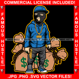 Big Dreams Gangster Hustle Man Ski Mask White Eyes Gold Gun Necklace Cash Money Bags Cap Hoodie Hip Hop Rap Rapper Plug Trap Street Hood Gang Member Famous Hustle Art Graphic Design Logo T-Shirt Print Printing JPG PNG SVG Vector Cut File