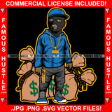 Big Dreams Gangster Hustle Black Man Ski Mask White Eyes Gold Gun Necklace Cash Money Bags Cap Hoodie Hip Hop Rap Rapper Plug Trap Street Hood Gang Member Famous Hustle Art Graphic Design Logo T-Shirt Print Printing JPG PNG SVG Vector Cut File