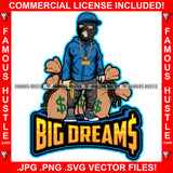Big Dreams Gangster Hustle Man Ski Mask White Eyes Gold Gun Necklace Cash Money Bags Cap Hoodie Hip Hop Rap Rapper Plug Trap Street Hood Gang Member Famous Hustle Quote Art Graphic Design Logo T-Shirt Print Printing JPG PNG SVG Vector Cut File