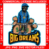 Big Dreams Gangster Hustle Black Man Ski Mask White Eyes Gold Gun Necklace Cash Money Bags Cap Hoodie Hip Hop Rap Rapper Plug Trap Street Hood Gang Member Famous Hustle Quote Art Graphic Design Logo T-Shirt Print Printing JPG PNG SVG Vector Cut File