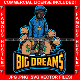 Big Dreams Gangster Hustle Black Man Ski Mask White Eyes Gold Gun Necklace Cash Money Bags Cap Hoodie Hip Hop Rap Rapper Plug Trap Street Hood Gang Member Famous Hustle Quote Art Graphic Design Logo T-Shirt Print Printing JPG PNG SVG Vector Cut File