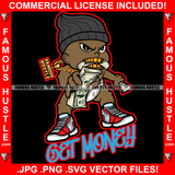 Get Money Hustle Gangster Kid Gold Teeth Grill Eating Money Stack Hat Necklace Chain Hip Hop Rap Rapper Plug Trap Street Hood Ghetto Swag Thug Hustler Hustling Famous Hustle Quote Art Graphic Design Logo T-Shirt Print Printing JPG PNG SVG Vector Cut File