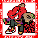 Trap Love Gangster Heart Cartoon Character Heartless No Love Thug Money Bag Cash Stack Hip Hop Rap Plug Trap Street Hood Ghetto Thug Hustler Hustling Drip Famous Hustle Quote Art Graphic Design Logo T-Shirt Print Printing JPG PNG SVG Vector Cut File