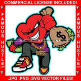Gangster Hustle Heart Cartoon Character Gold Chain Jewelry Cash Bag Money Coming Out Gangster Tattoo Hip Hop Rap Plug Trap Street Hood Ghetto Thug Hustler Drip Famous Trapper Art Graphic Design Logo T-Shirt Print Printing JPG PNG SVG Vector Cut File