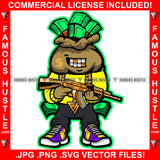 Famous Hustle Cash Money Bag Cartoon Character Gold Teeth Dollar Sign Face Tattoo Jewelry Teeth Machine Gun Hip Hop Rap Plug Trap Street Hood Ghetto Swag Thug Drip Dripping Art Graphic Design Logo T-Shirt Print Printing JPG PNG SVG Vector Cut File
