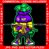 Famous Hustle Cash Money Bag Cartoon Character Gold Teeth Dollar Sign Face Tattoo Jewelry Teeth Machine Gun Hip Hop Rap Plug Trap Street Hood Swag Thug Drip Dripping Art Graphic Design Logo T-Shirt Print Printing JPG PNG SVG Vector Cut File