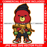 Hustle Gangster Red Teddy Bear Gold Chain Necklace Holding Golden Gun Cash Money Hip Hop Rap Trap Street Hood Ghetto Thug Hustler Hustling Drip Savage Famous Trapper Art Graphic Design Logo T-Shirt Print Printing JPG PNG SVG Vector Cut File