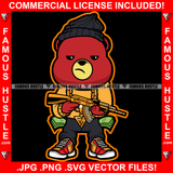 Hustle Gangster Red Teddy Bear Gold Chain Necklace Holding Golden Gun Cash Money Hip Hop Rap Trap Street Hood Ghetto Thug Hustler Hustling Drip Savage Famous Trapper Art Graphic Design Logo T-Shirt Print Printing JPG PNG SVG Vector Cut File