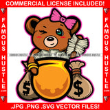 Grace & Hustle Famous Hustle Adorable Cute Female Gangster Winked Bow Cash Money Gold Pot Bags Hip Hop Rap Rapper Plug Trap Street Hood Ghetto Swag Thug Baller Trapper Art Graphic Design Logo T-Shirt Print Printing JPG PNG SVG Vector Cut File