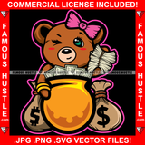 Grace & Hustle Famous Hustle Adorable Cute Female Gangster Winked Bow Cash Money Gold Pot Bags Hip Hop Rap Rapper Plug Trap Street Hood Ghetto Swag Thug Baller Trapper Art Graphic Design Logo T-Shirt Print Printing JPG PNG SVG Vector Cut File