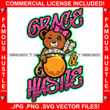 Grace & Hustle Famous Hustle Adorable Cute Female Gangster Winked Bow Cash Money Bag Trap Street Hustler Hustling Drip Rich Adorable Quote Art Graphic Design Logo Print Printing Vector SVG Cut File