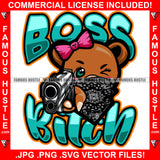 Boss Bitch Famous Hustle Adorable Cute Female Gangster Pink Bow Pistol Gun Face Bandanna Hip Hop Rap Plug Trap Street Hood Ghetto Swag Hustler Hustling Drip Boss Famous Hustle Quote Art Graphic Design Logo Print Printing Vector SVG Cut File