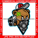 Guerilla Mode Gangster Teddy Bear Angry Scar Face Bandanna Cap Pistol Gun Hip Hop Rap Rapper Street Hood Ghetto Swag Thug Hustler Hustling Famous Hustle Baller Trapper Art Graphic Design Logo T-Shirt Print Printing JPG PNG SVG Vector Cut File