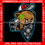 Guerilla Mode Gangster Teddy Bear Angry Scar Face Bandanna Cap Pistol Gun Hip Hop Rap Rapper Street Hood Ghetto Swag Thug Hustler Hustling Famous Hustle Baller Trapper Art Graphic Design Logo T-Shirt Print Printing JPG PNG SVG Vector Cut File