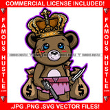 The Boss Dripping Queen Cute Female Hustle Teddy Bear Scar Face Pistol Gun Knife Cash Money Bags Hip Hop Rap Rapper Plug Trap Street Hood Ghetto Swag Thug Famous Hustle Art Graphic Design Logo T-Shirt Print Printing JPG PNG SVG Vector Cut File