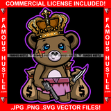 The Boss Dripping Queen Cute Female Hustle Teddy Bear Scar Face Pistol Gun Knife Cash Money Bags Hip Hop Rap Rapper Plug Trap Street Hood Ghetto Swag Thug Famous Hustle Art Graphic Design Logo T-Shirt Print Printing JPG PNG SVG Vector Cut File