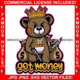 Got Money Gangster Teddy Bear King Scar Face Mean Machine Gun Knife Cash Bags Hip Hop Rap Rapper Plug Trap Street Hood Ghetto Swag Thug Hustling Flex Drip Bad Boy Quote Art Graphic Design Logo T-Shirt Print Printing JPG PNG SVG Vector Cut File