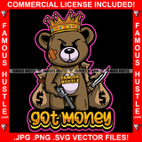 Got Money Gangster Teddy Bear King Scar Face Mean Machine Gun Knife Cash Bags Hip Hop Rap Rapper Plug Trap Street Hood Ghetto Swag Thug Hustling Flex Drip Bad Boy Quote Art Graphic Design Logo T-Shirt Print Printing JPG PNG SVG Vector Cut File