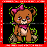 Famous Hustle Dripping Female Hustle Teddy Bear Gold Jewelry Necklace Bow Cash Money Bags Tattoo Hip Hop Rap Hustler Drip Plug Trap Street Famous Hustle Art Graphic Design Logo T-Shirt Print Printing JPG PNG SVG Vector Cut File