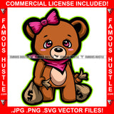 Famous Hustle Dripping Female Hustle Teddy Bear Gold Jewelry Necklace Bow Cash Money Bags Tattoo Hip Hop Rap Hustler Drip Plug Trap Street Famous Hustle Art Graphic Design Logo T-Shirt Print Printing JPG PNG SVG Vector Cut File