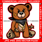 Gangster Teddy Bear Scar Angry Face Cash Money Bags Bandana Aound Neck Hip Hop Rap Rapper Plug Trap Street Hood Ghetto Swag Thug Hustler Hustling Famous Hustle Baller Trapper Art Graphic Design Logo T-Shirt Print Printing JPG PNG SVG Vector Cut File