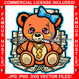 Only Cure For The Struggle Hustle Cute Female Gangster Teddy Bear Smoking Gold Jewelry Bow Money Stacks Hip Hop Rap Plug Trap Street Hood Ghetto Swag Hustler Hustling Drip Boss Famous Hustle Art Graphic Design Logo Print Printing Vector SVG Cut File