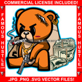 Mafia Famous Hustle Gangster Boss Scar Face Toy Torn Broken Staples Patches Head Stapled Stuffing Out Dollar Sign Necklace Cash Money Bags Pistol Gun Hip Hop Rap Trap Hustler Drip Art Graphic Design Logo Print Printing Vector SVG Cut File