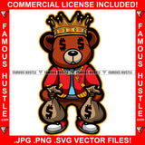 Hustle Gangster Teddy Bear King Dollar Sign Eyes Two Money Bags School Letter Jacket Hip Hop Rap Rapper Plug Trap Street Hood Ghetto Swag Thug Hustler Hustling Famous Hustle Rich Art Graphic Design Logo T-Shirt Print Printing JPG PNG SVG Vector Cut File